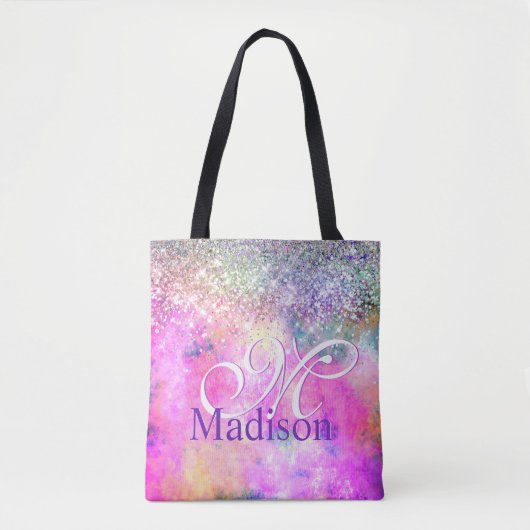 Cute iridescen Silfaux glitter monogram notebook Tote Bag (Voorkant)