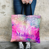 Cute iridescen Silfaux glitter monogram notebook Tote Bag