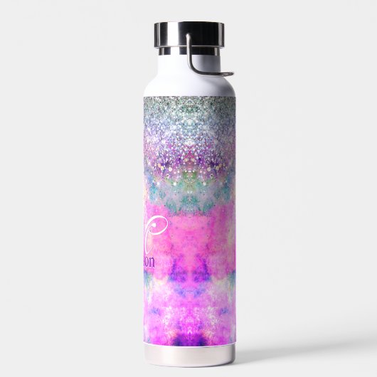 Cute iridescen Silfaux glitter monogram notebook Waterfles (Links)