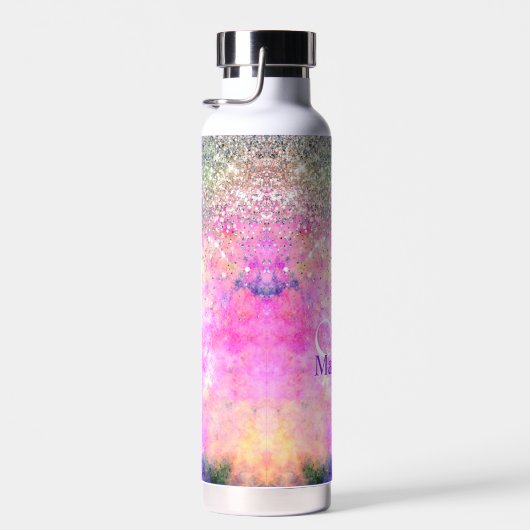 Cute iridescen Silfaux glitter monogram notebook Waterfles (Rechts)