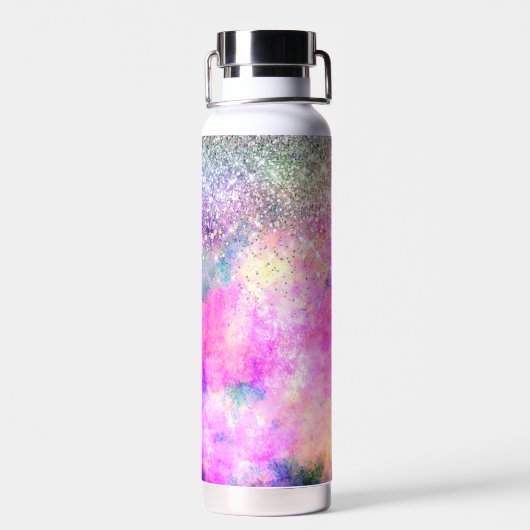 Cute iridescen Silfaux glitter monogram notebook Waterfles (Achterkant)