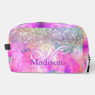Cute iridescen Silfaux glitter monogram Toilettasje