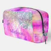 Cute iridescen Silfaux glitter monogram Toilettasje (Rechterhoek)