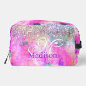 Cute iridescen Silfaux glitter monogram Toilettasje (Achterkant)