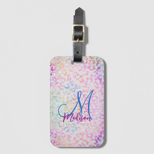 Cute iridescent Animal print glitter monogram Bagagelabel (Voorkant (verticaal))