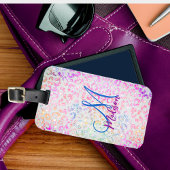 Cute iridescent Animal print glitter monogram Bagagelabel