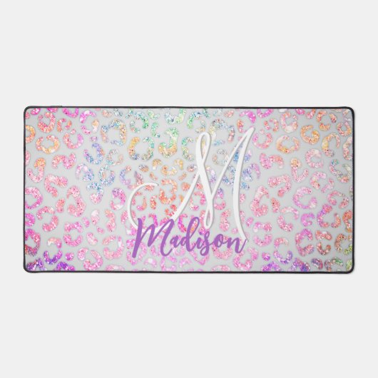 Cute iridescent Animal print glitter monogram Bureaumat (Voorkant)