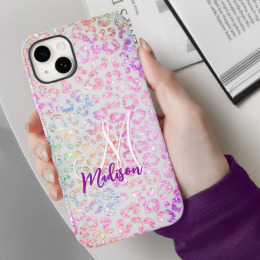 Cute iridescent Animal print glitter monogram Case-Mate iPhone Case