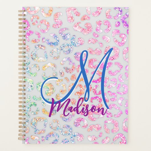 Cute iridescent Animal print glitter monogram Planner (Voorkant)