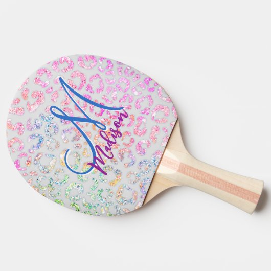 Cute iridescent Animal print glitter monogram Tafeltennisbatje (Zijkant)
