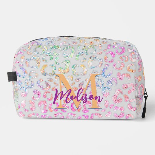 Cute iridescent Animal print glitter monogram Toilettasje (Voorkant)