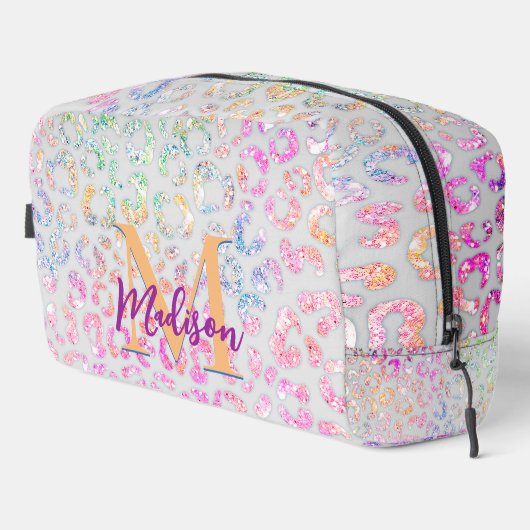 Cute iridescent Animal print glitter monogram Toilettasje (Rechterhoek)