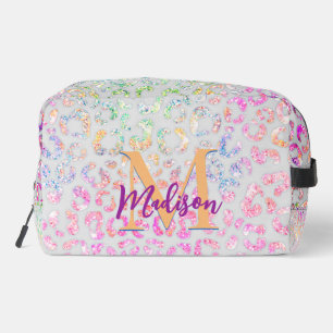Cute iridescent Animal print glitter monogram Toilettasje