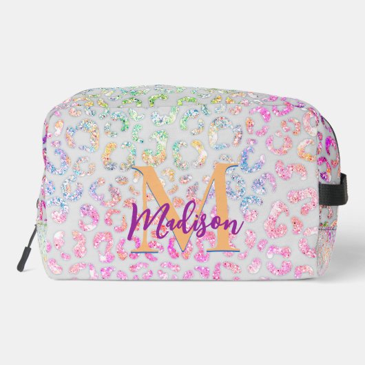 Cute iridescent Animal print glitter monogram Toilettasje (Achterkant)