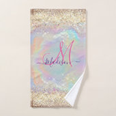 Cute iridescent faux gold glitter monogram bad handdoek (Handdoek)