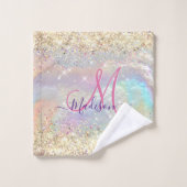 Cute iridescent faux gold glitter monogram bad handdoek (Wasdoekje)