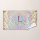 Cute iridescent faux gold glitter monogram bad handdoek (Handdoek)
