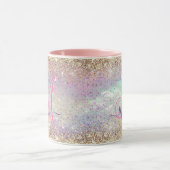 Cute iridescent faux gold glitter monogram mok (Midden)
