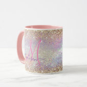 Cute iridescent faux gold glitter monogram mok (Voorkant links)
