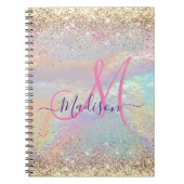 Cute iridescent faux gold glitter monogram notitieboek (Voorkant)