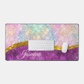 Cute iridescent fuchsia gold faux glitter monogram bureaumat (Keyboard & Muis)