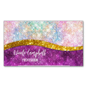 Cute iridescent fuchsia gold faux glitter monogram magnetisch visitekaartje (Voorkant)