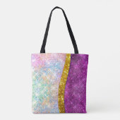Cute iridescent fuchsia gold faux glitter monogram tote bag (Achterkant)