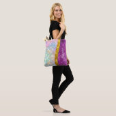 Cute iridescent fuchsia gold faux glitter monogram tote bag (Op model)
