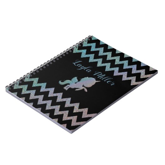 Cute Iridescent Glittery Unicorn Zigzag Custom Notitieboek (Linkerzijde)