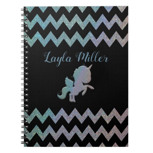 Cute Iridescent Glittery Unicorn Zigzag Custom Notitieboek (Voorkant)