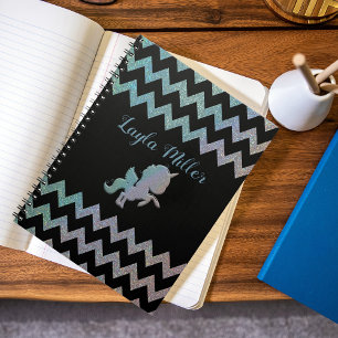 Cute Iridescent Glittery Unicorn Zigzag Custom Notitieboek