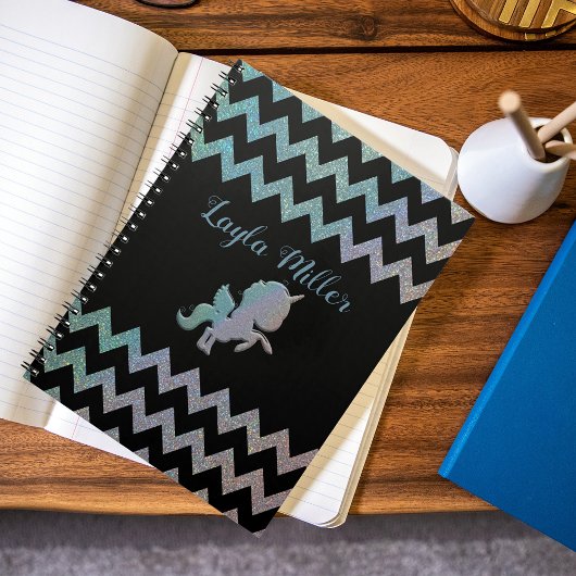 Cute Iridescent Glittery Unicorn Zigzag Custom Notitieboek
