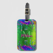 Cute iridescent green Glitter Drivers monogram Bagagelabel (Voorkant (verticaal))