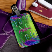 Cute iridescent green Glitter Drivers monogram Bagagelabel