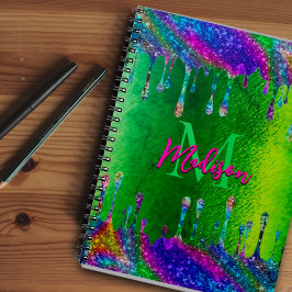 Cute iridescent green Glitter Drivers monogram Notitieboek