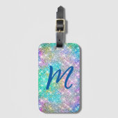 Cute iridescent kleurig faux glitter monogram bagagelabel (Voorkant (verticaal))