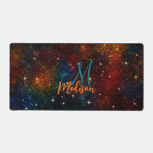 Cute iridescent kleurig faux glitter monogram bureaumat (Voorkant)