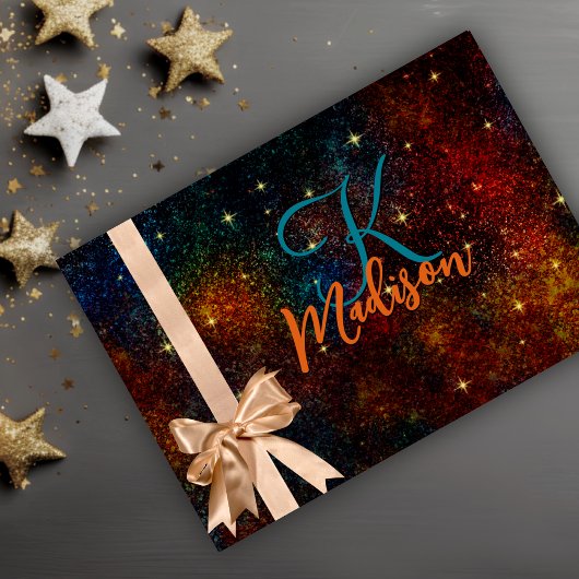 Cute iridescent kleurig faux glitter monogram inpakpapier vel