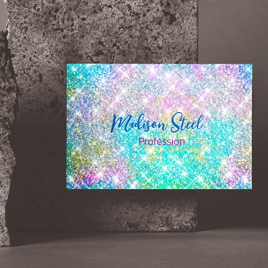 Cute iridescent kleurig faux glitter monogram magnetisch visitekaartje