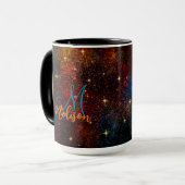 Cute iridescent kleurig faux glitter monogram mok (Voorkant links)