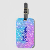 Cute iridescent kleurige faux glitter monogram lug bagagelabel (Voorkant (verticaal))