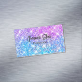 Cute iridescent kleurige faux glitter monogram lug magnetisch visitekaartje (Voorbeeld)