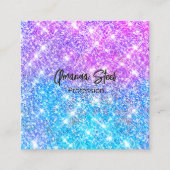 Cute iridescent kleurige faux glitter monogram lug vierkante visitekaartje (Voorkant)