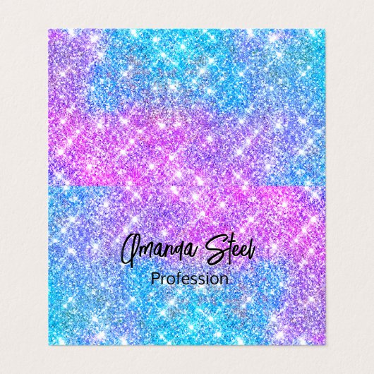 Cute iridescent kleurige faux glitter monogram lug visitekaartje (Buitenkant ongevouwen)