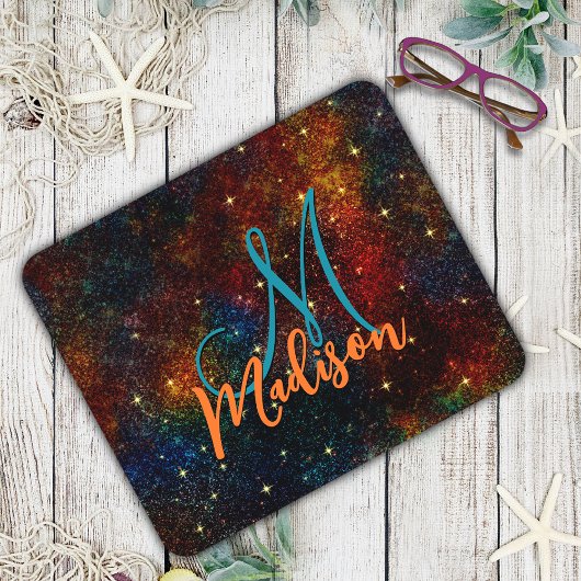 Cute iridescent kleurige faux glitter monogram mou muismat