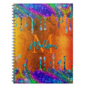 Cute iridescent oranje Glitter Drift monogram Notitieboek (Voorkant)