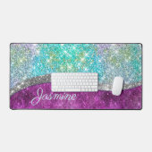 Cute iridescent paars blauwgroen faux glitter mono bureaumat (Keyboard & Muis)