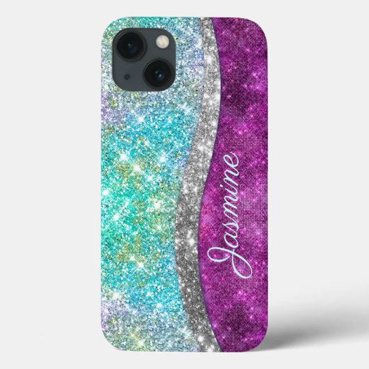 Cute iridescent paars blauwgroen faux glitter mono Case-Mate iPhone case (Achterkant)