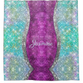 Cute iridescent paars blauwgroen faux glitter mono douchegordijn (Voorkant)