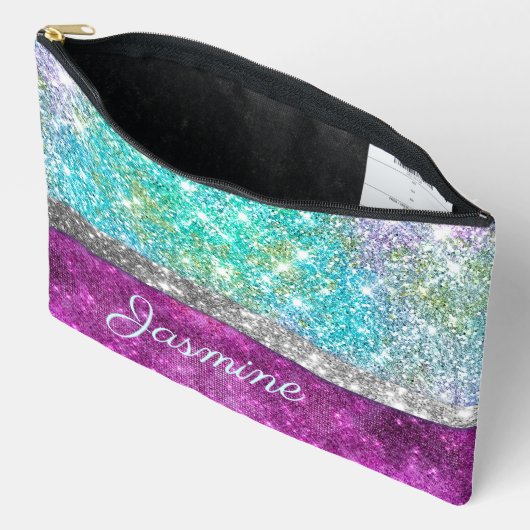 Cute iridescent paars blauwgroen faux glitter mono etui (Open)